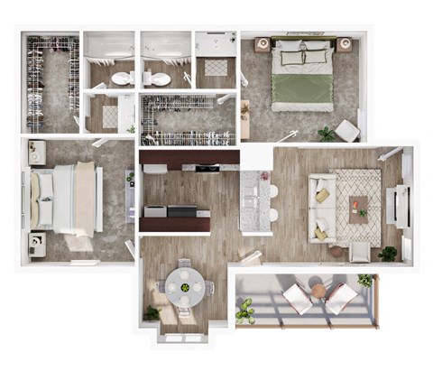 Floor plan for 2 beds, 2 baths, 985 sqft